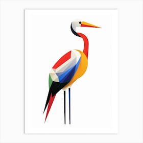 Colourful Geometric Bird Stork 1 Art Print