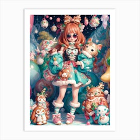 Kawaii Christmas Girl Art Print