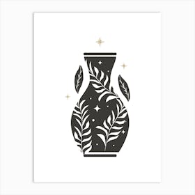 Black And White Vase With Leaves Art Print