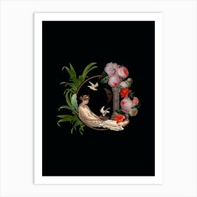 Antique Venus Sitting And Feeding Doves With Flowers Art Print