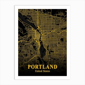 Portland Gold City Map 1 Art Print