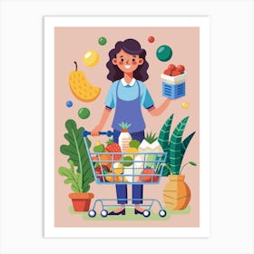 Woman With A Shopping Cart Art Print