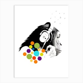 Chimpanzee Listening To Music Art Print