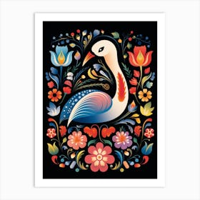 Folk Bird Illustration Swan 6 Art Print