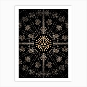 Geometric Glyph Radial Array in Glitter Gold on Black n.0439 Art Print