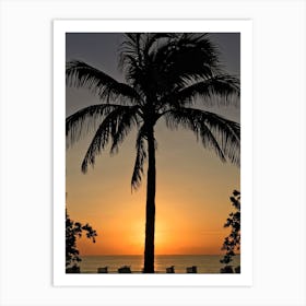 Sunset Behind A Palm Tree At Fort Lauderdale Beach Art Print