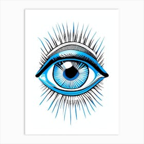 Surreal Eye, Symbol, Third Eye Blue & White 1 Art Print