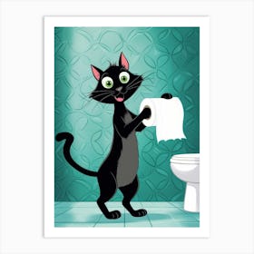 Cartoon Cat Holding Toilet Paper Art Print