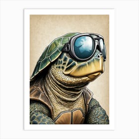 Turtle With Goggles Art Print