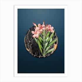 Vintage Oleander Botanical in Gilded Marble on Dusk Blue n.0048 Art Print