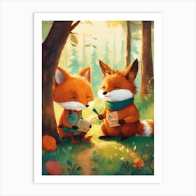 Foxes Reading Art Print