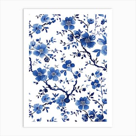 Blue And White Floral Pattern 7 Art Print