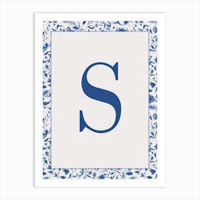 Letter S Monogram Initial Blue Art Print