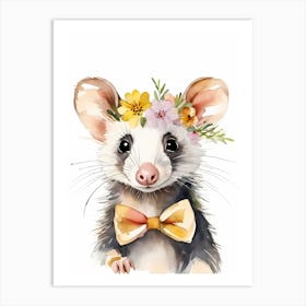 Baby Opossum Flower Crown Bowties Woodland Animal Nursery Decor (4) Result Art Print