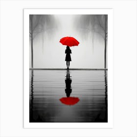 Portrait Of A Woman With Red Umbrella Art Print