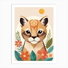 Floral Cute Baby Puma Nursery Illustration (34) Art Print