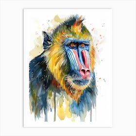 Mandrill Colourful Watercolour 4 Art Print