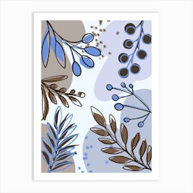 Blue And Brown Leaves Art Print