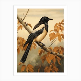 Dark And Moody Botanical Magpie 3 Art Print