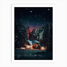 Cabin In The Snow Art Print