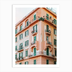 Pink Building With Green Shutters in Napoli, Italy | Colorful Travel Photography Art Print