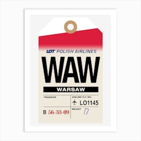 Warsaw (WAW) Poland Vintage Airline Luggage Tag Art Print