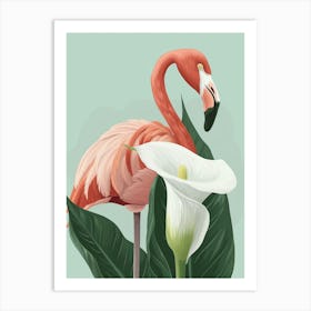 Andean Flamingo And Calla Lily Minimalist Illustration 4 Art Print