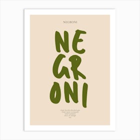 Negroni Green Typography Print Art Print