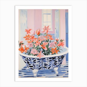 A Bathtube Full Lily In A Bathroom 2 Art Print