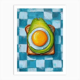 Avocado Egg On Toast Blue Checkerboard 3 Art Print