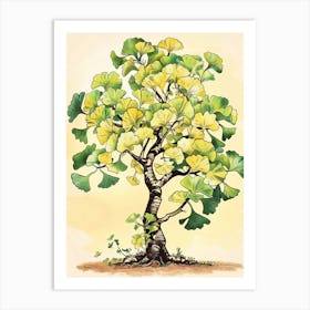 Ginkgo Tree Storybook Illustration 2 Art Print