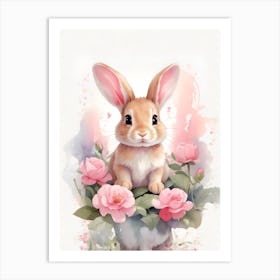 Bunny With Roses Art Print