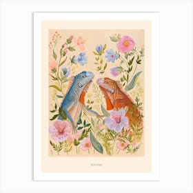 Folksy Floral Animal Drawing Iguana 2 Poster Art Print