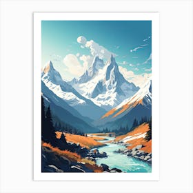 Chamonix Mont Blanc   France, Ski Resort Illustration 3 Simple Style Art Print