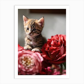 Kitten In Roses Art Print