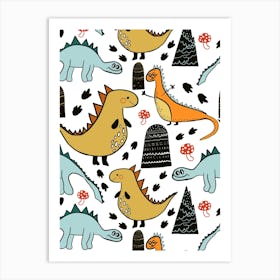 Dinosaurs And Mountains Art Print