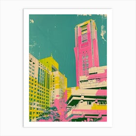 Japanese Retro Cityscape Silkscreen 3 Art Print