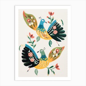 Folk Style Bird Painting Peacock 2 Art Print