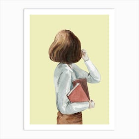 Illustration Of A Girl Holding Books Art Print