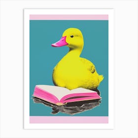 Vibrant Geometric Risograph Style Of A Duck With A Book 3 Art Print