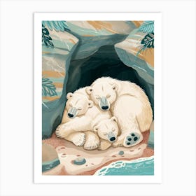 Polar Bear Family Sleeping In A Cave Storybook Illustration 1 Art Print