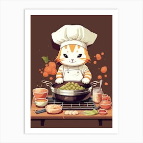 Kawaii Cat Drawings Cooking 8 Art Print