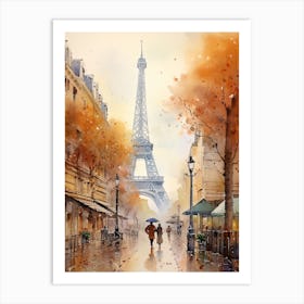 Paris France In Autumn Fall, Watercolour 3 Art Print