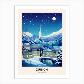 Winter Night  Travel Poster Zurich Switzerland 1 Art Print