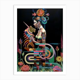 Surreal artwork, lion and woman, "Universal Love" Art Print