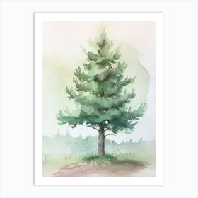 Juniper Tree Atmospheric Watercolour Painting 4 Art Print