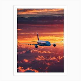 Airplane In The Sky At Sunset - Reimagined 1 Art Print