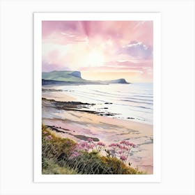 Watercolor Painting Of Rhossili Bay, Swansea Wales 1 Art Print