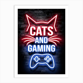 Cats And Gaming Neon Sign Art Print