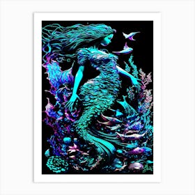 Mindful Mermaid - Teal And Purple Seascape Art Print